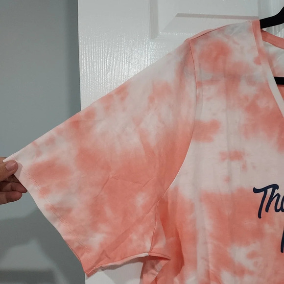 NWOT Lane Bryant Coral Tie-Dye Thanks But No Thanks V-Neck Shirt in Size 22/24 - Picture 5 of 8